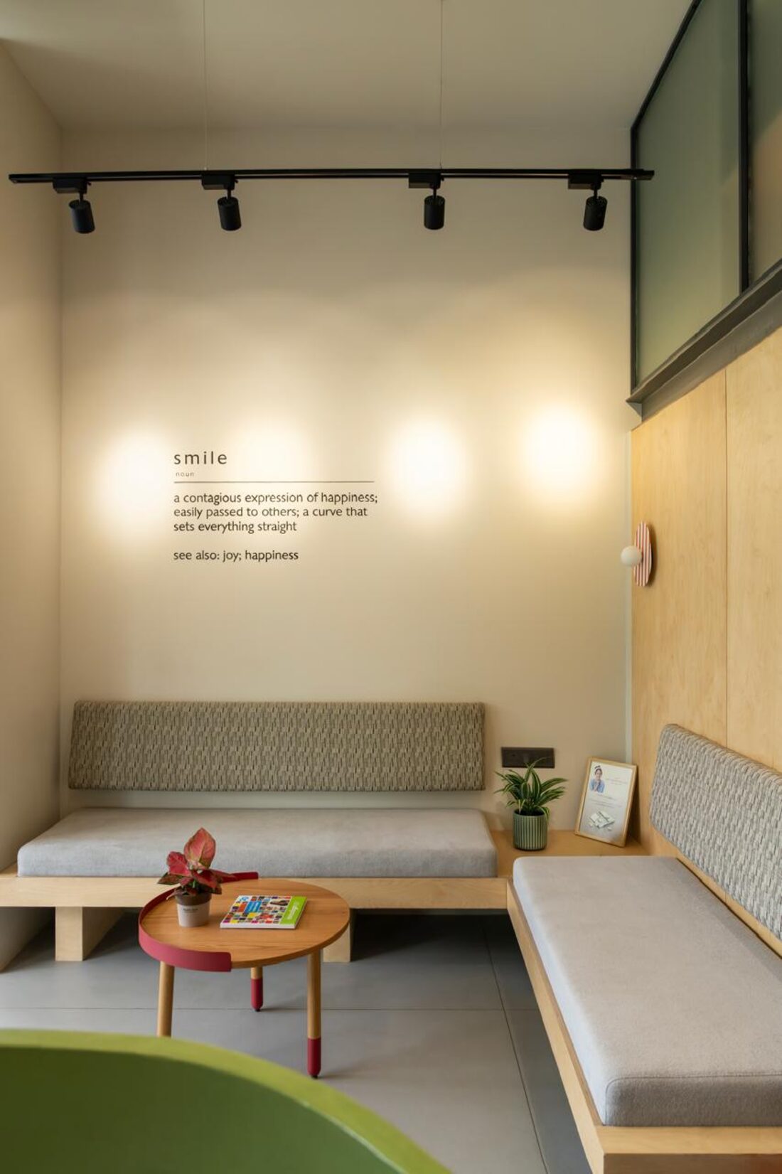 Clinic corridor with legacy wall display